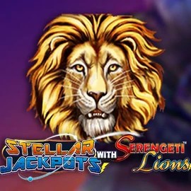 Stellar Jackpots with Serengeti Lions slot logo by Lightning Box Game at Fugu Casino